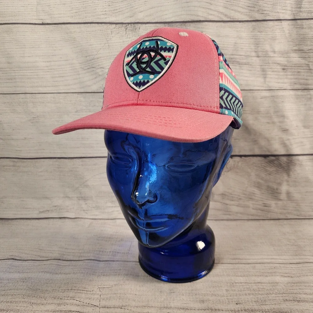 Ariat Youth Pink Southwestern Geometric Snapback Trucker Hat Embroidered Logo